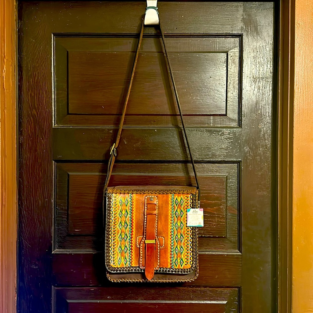 Mexican Hand made vintage boho leather messenger bag for men or women